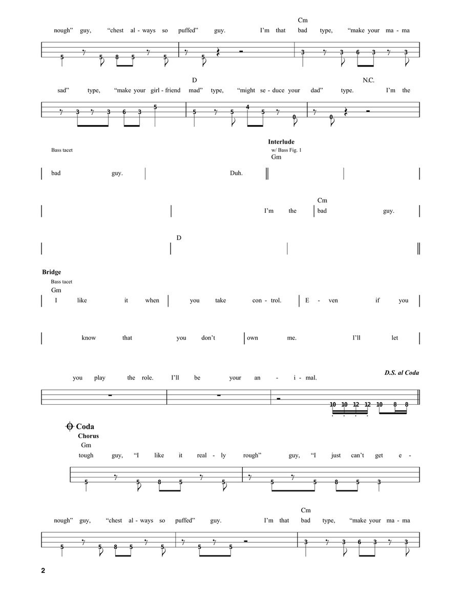 Bad Guy Bass Guitar scores gallery preview page 2