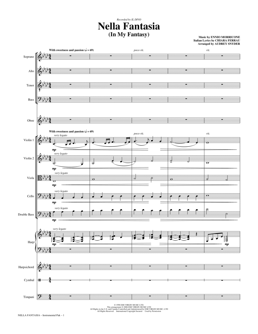 Nella Fantasia (In My Fantasy) (arr. Audrey Snyder) - Full Score