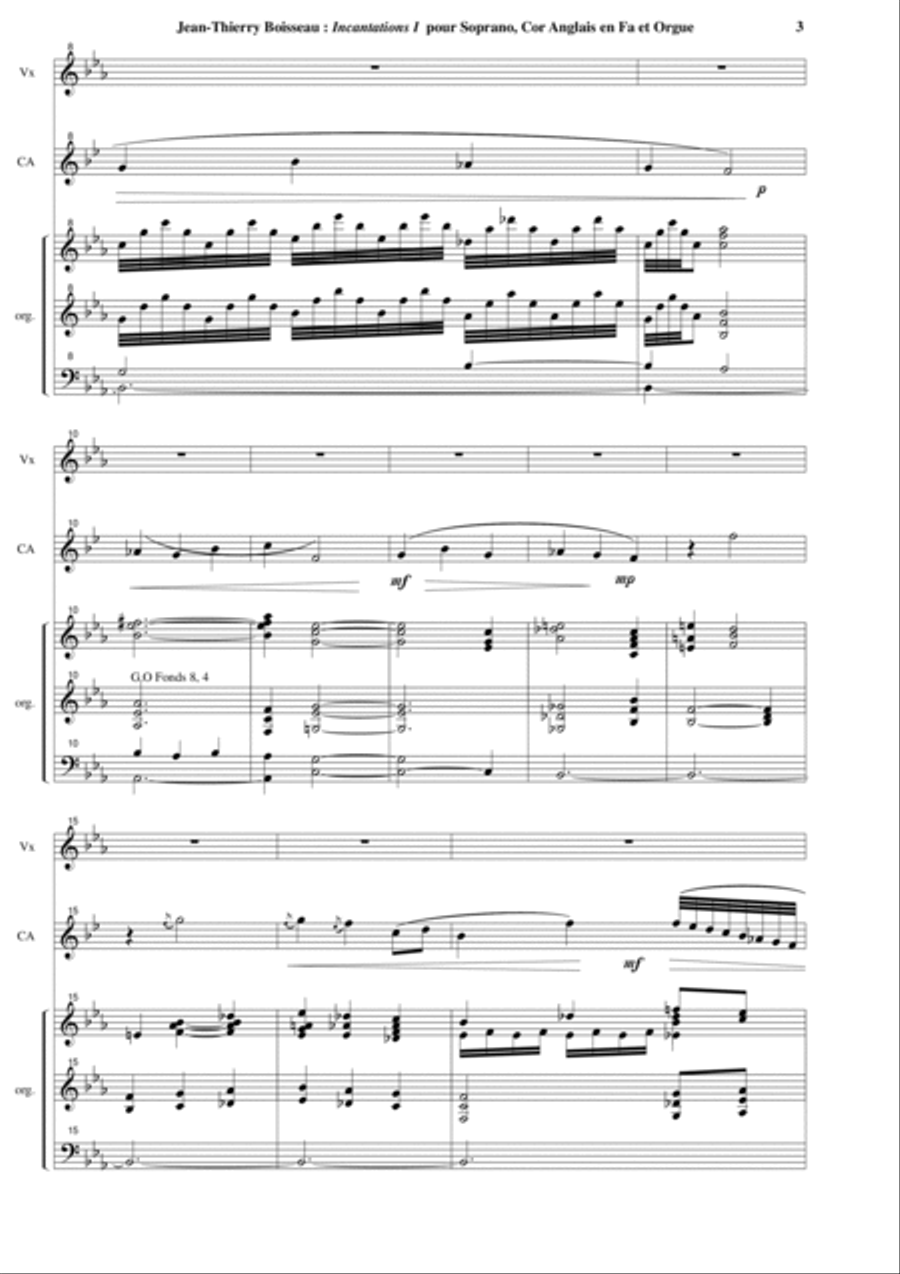 Jean-Thierry Boisseau: Incanations 1 on Ave Maris Stella for soprano, english horn in F and organ Small Ensemble scores gallery preview page 3