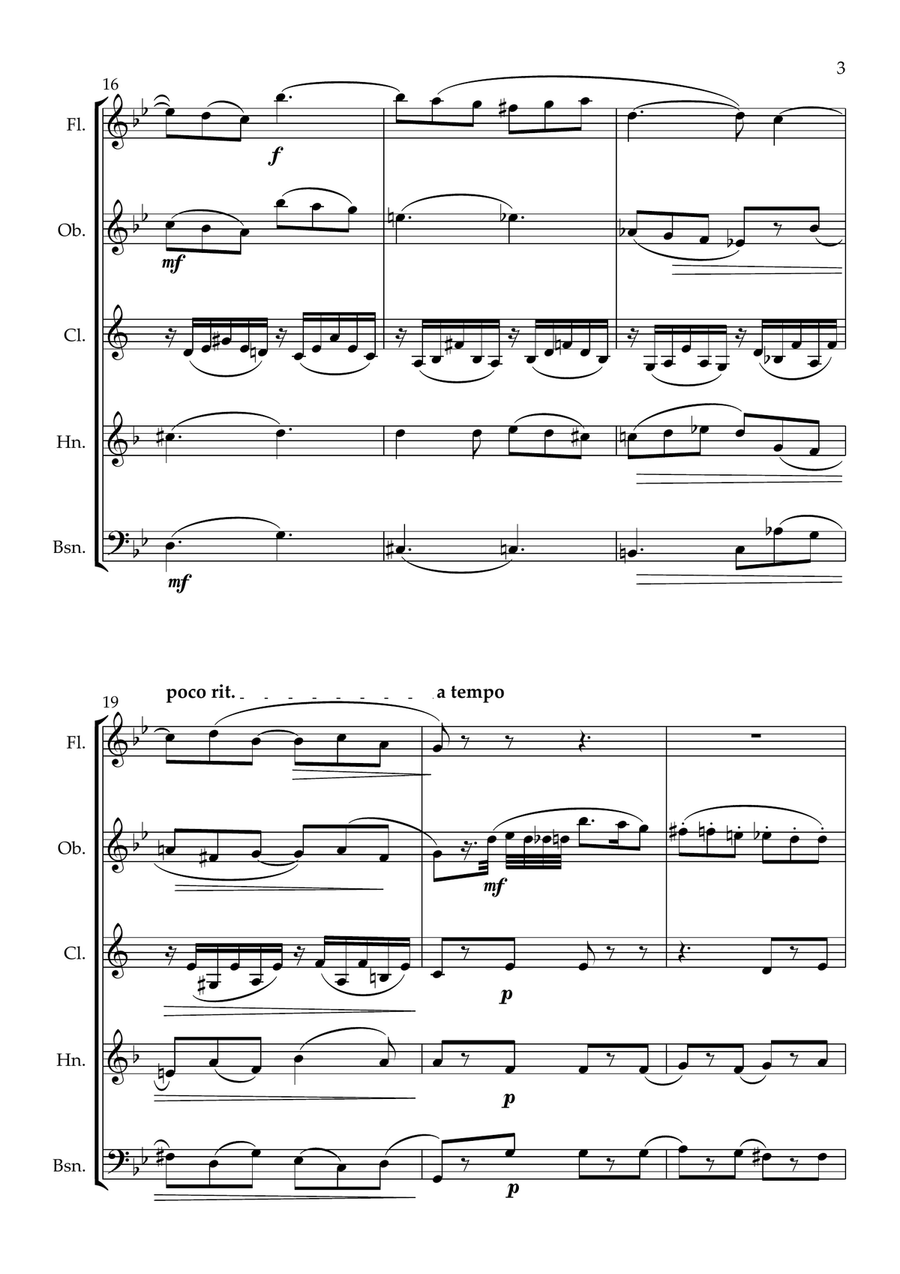 Adagio. For Wind Quintet from Piano Concerto in A major K488 (Mozart) Woodwind Quintet scores gallery preview page 4