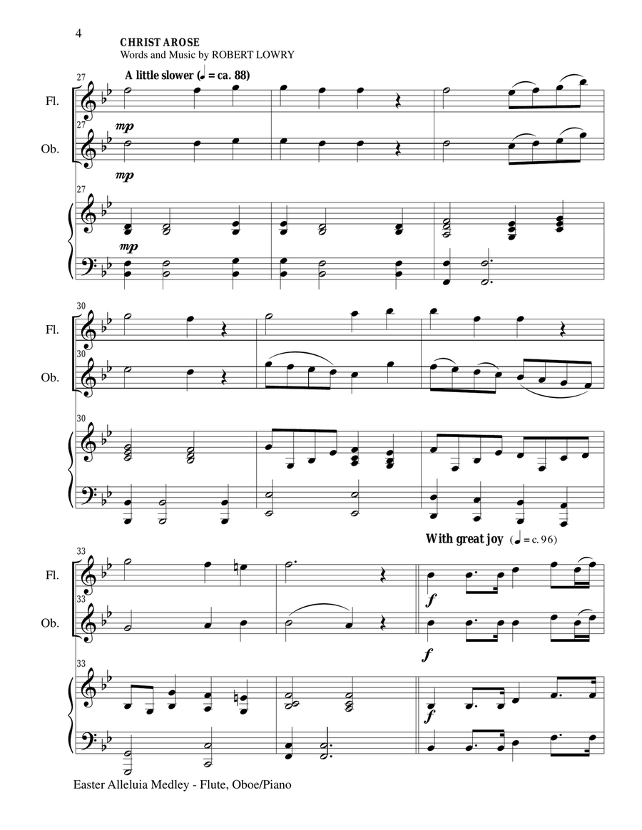 EASTER ALLELUIA MEDLEY (Trio – Flute, Oboe/Piano) Score and Parts EASTER ALLELUIA MEDLEY (Trio – Flute, Oboe/Piano) Score and Parts Woodwind Duet scores gallery preview page 4