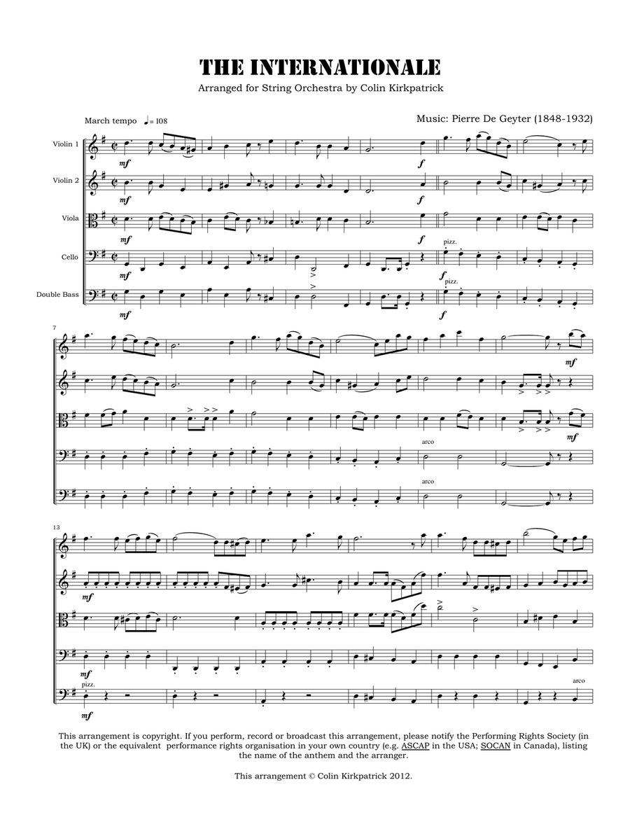 The Internationale (for string orchestra) String Orchestra scores gallery preview page 2