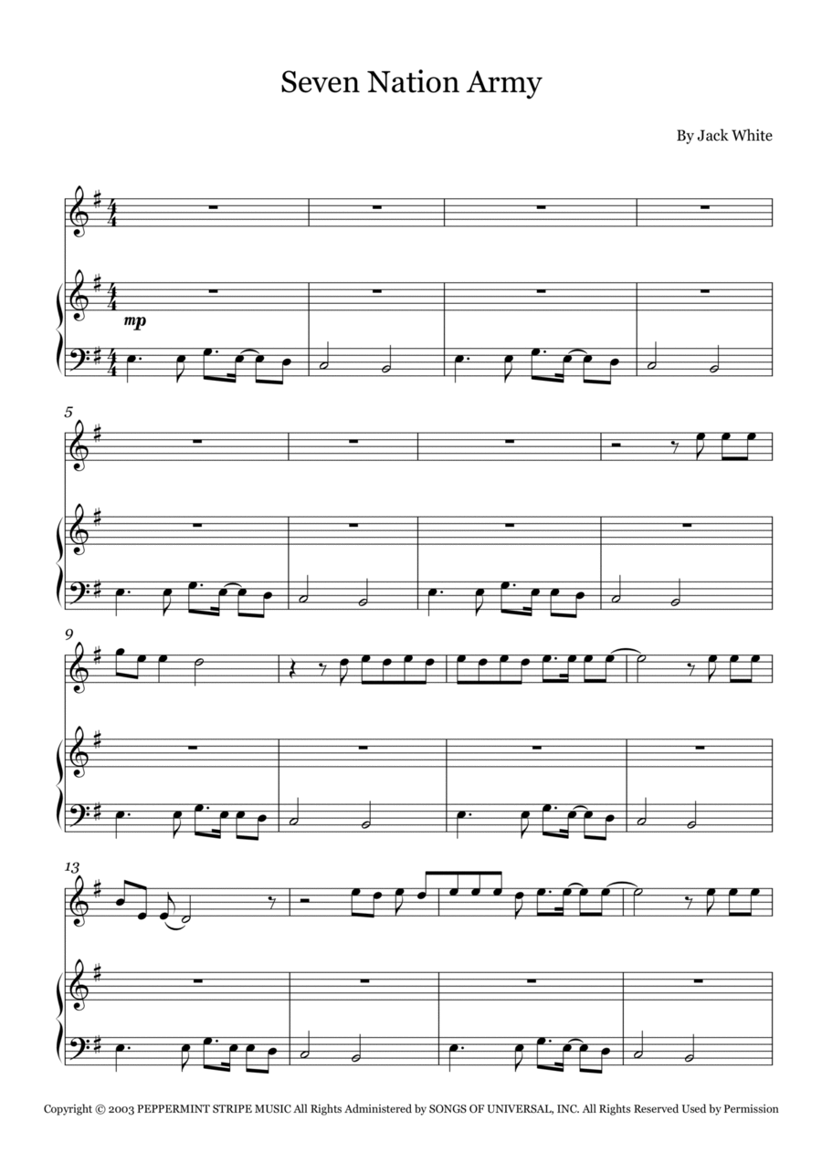 Seven Nation Army Trumpet Duet scores gallery preview page 1
