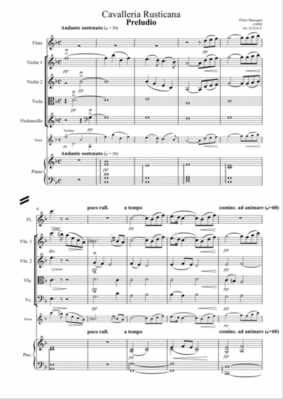Mascagni - Cavalleria Rusticana - PRELUDIO Small Ensemble scores gallery preview page 1