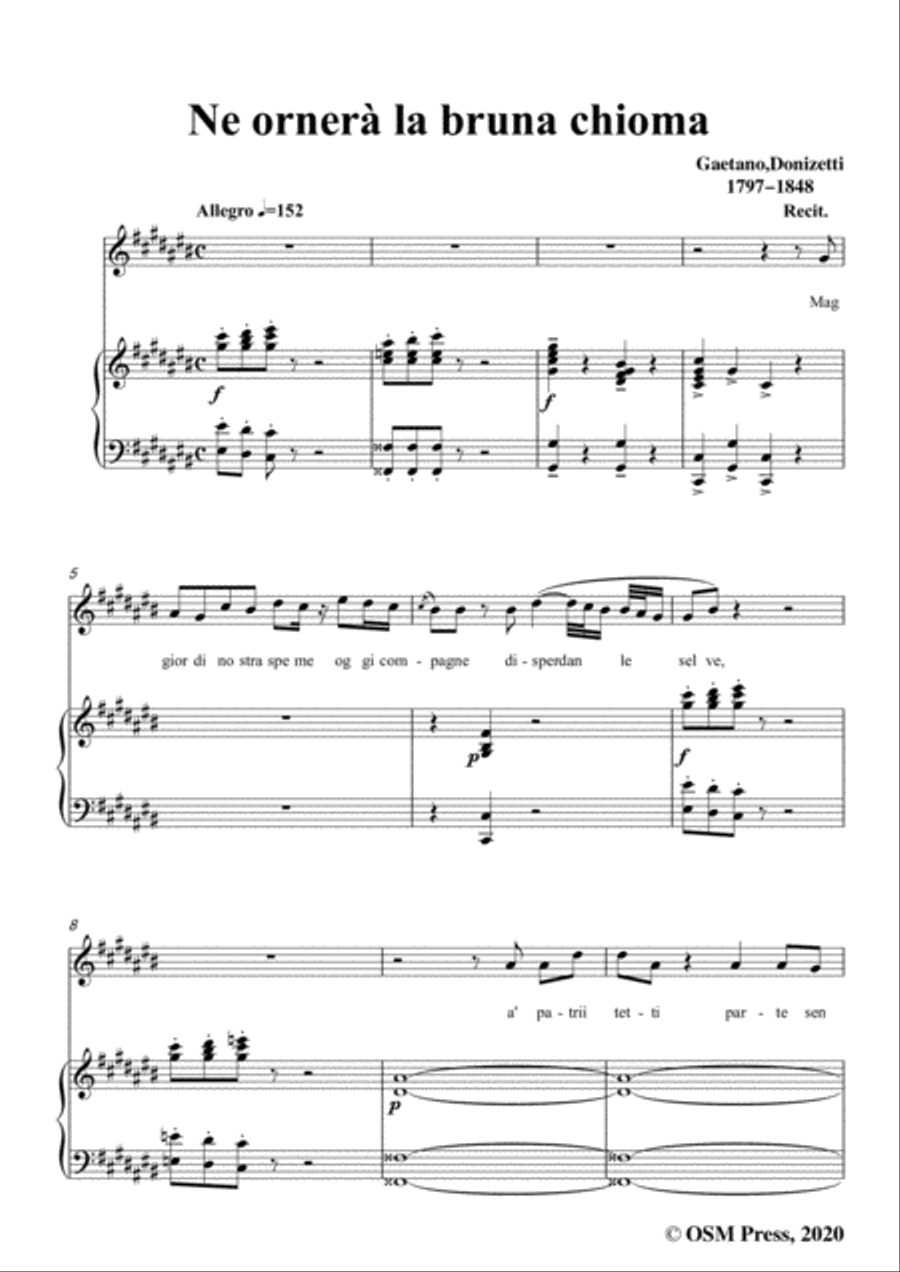 Donizetti-Ne ornera la bruna chioma,in A Major,for Voice and Piano Voice Solo scores gallery preview page 3
