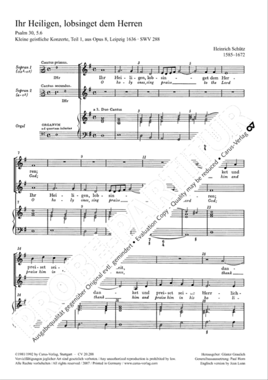 O holy ones, sing praise to the lord god (Ihr Heiligen, lobsinget) SA scores gallery preview page 2