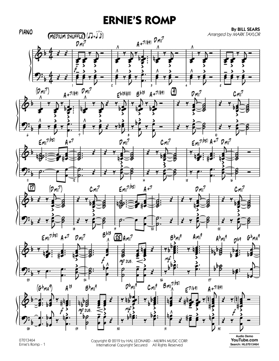 Ernie's Romp (arr. Mark Taylor) - Piano Jazz Ensemble scores gallery preview page 1