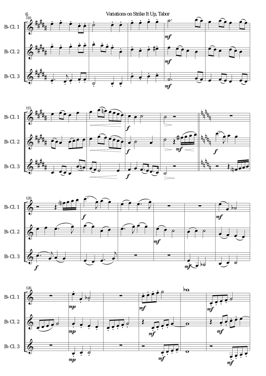 Variations on Strike it up Tabor for clarinet trio Clarinet Trio scores gallery preview page 6