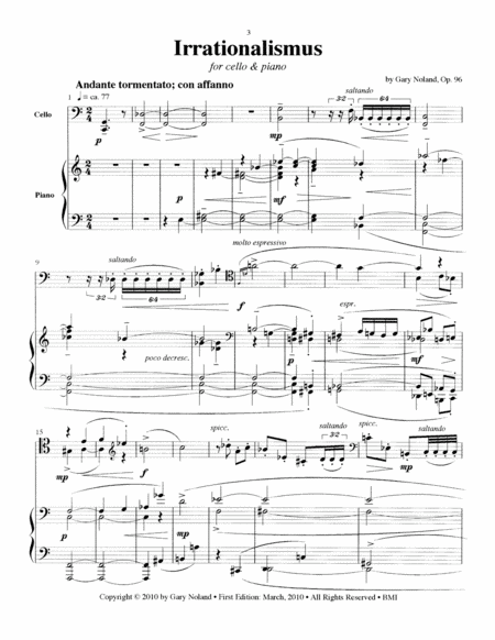 "Irrationalismus" for cello & piano Op. 96 (score)