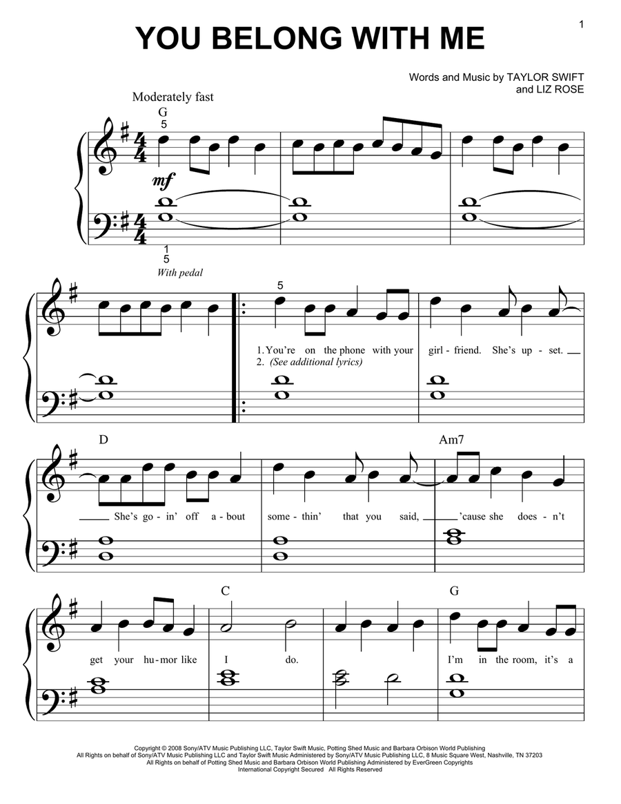 You Belong With Me Easy Piano scores gallery preview page 1