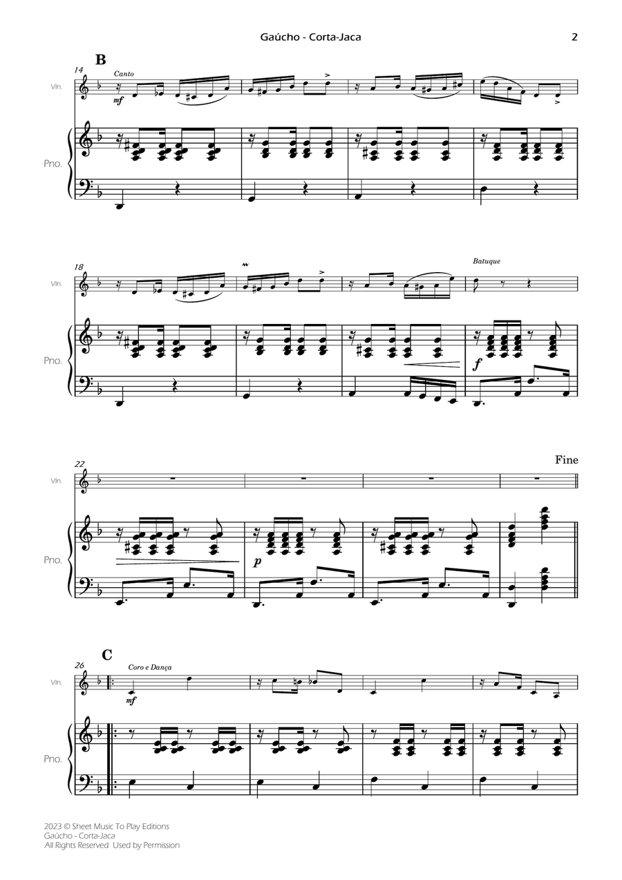 Gaúcho (Corta-Jaca) - Violin and Piano (Full Score and Parts) Violin Solo scores gallery preview page 4