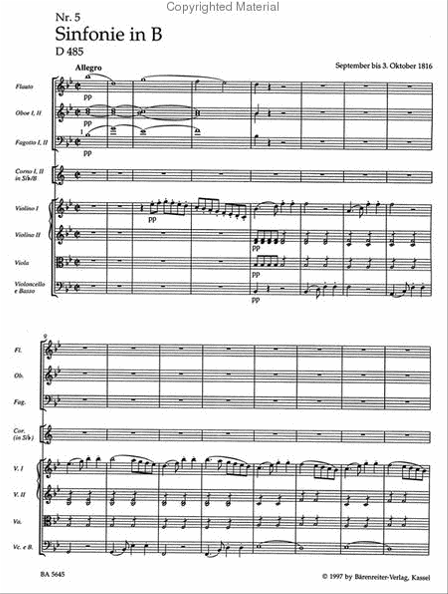 Symphony, No. 5 B flat major D 485 Double Bass scores gallery preview page 2