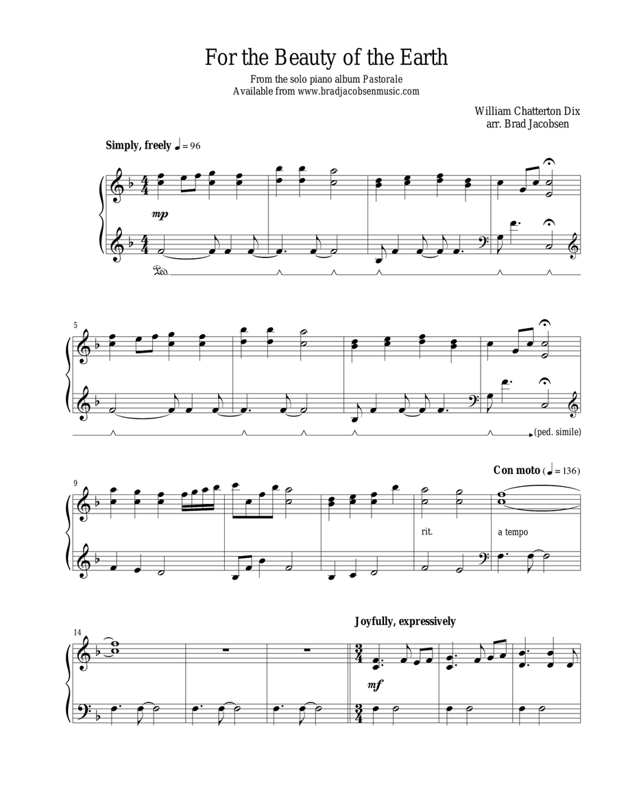 For the Beauty of the Earth Piano Solo scores gallery preview page 1