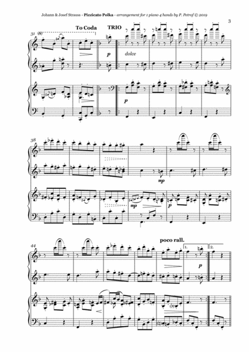 J. Straus - PIZZICATO POLKA - 1 piano 4 hands, score and parts image number null