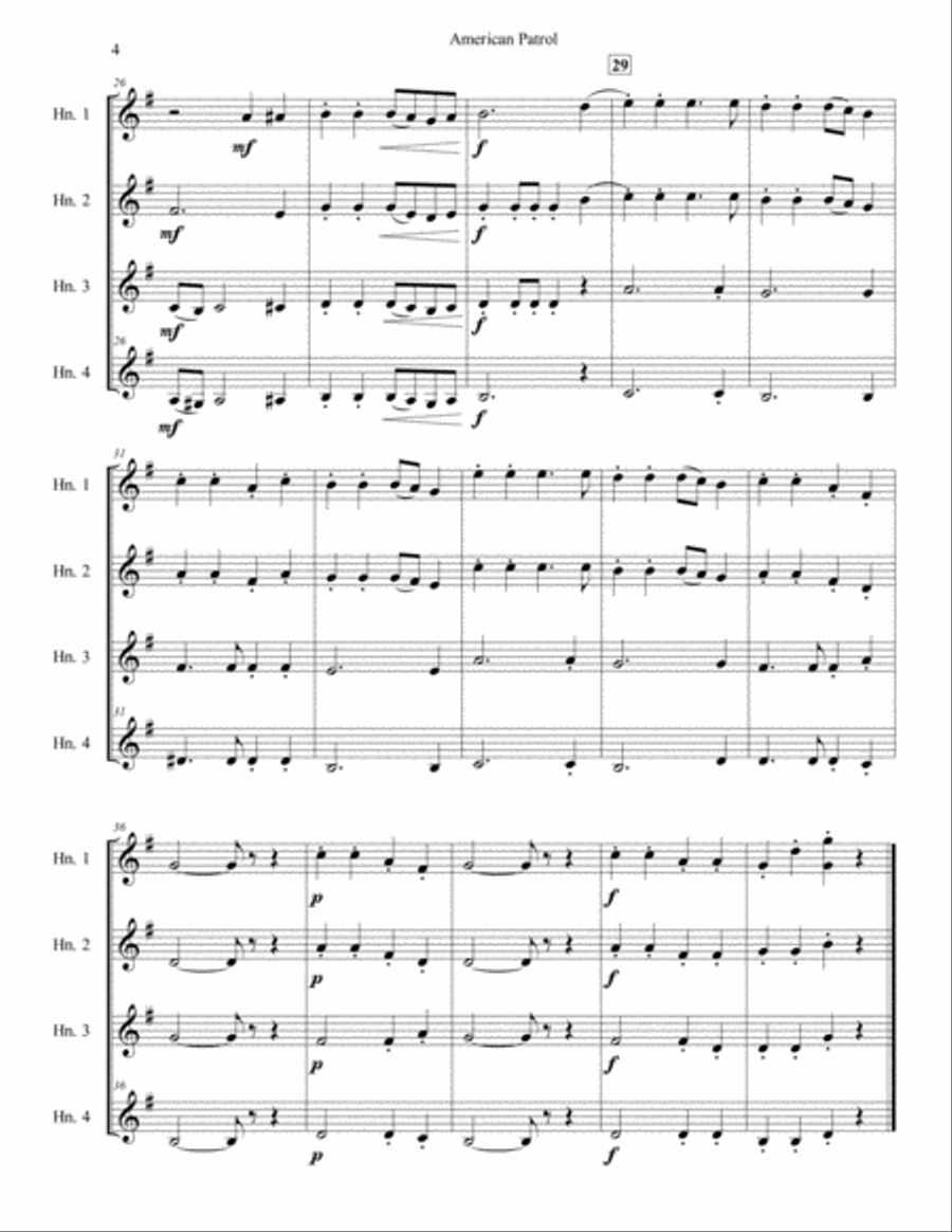 American Patrol for Four French Horns French Horn Quartet scores gallery preview page 4