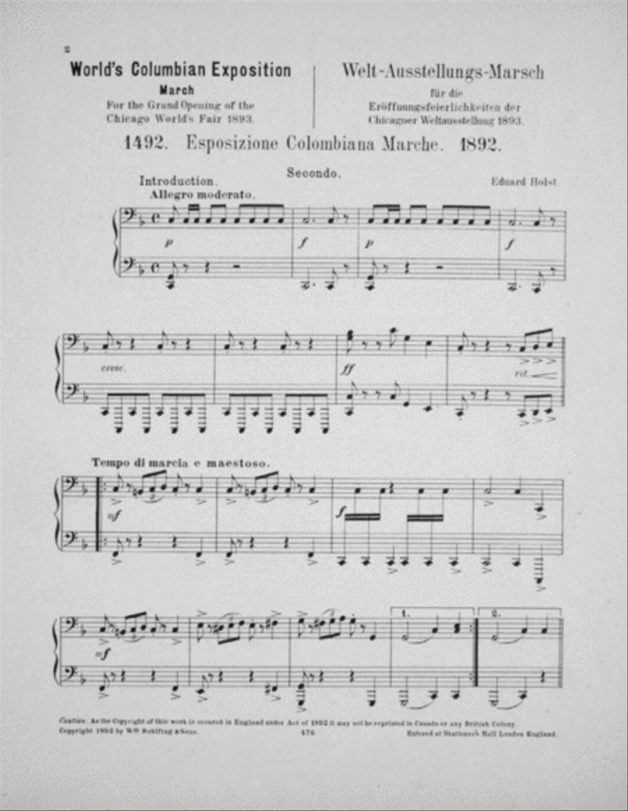 World's Columbian Exposition March Piano Duet scores gallery preview page 3