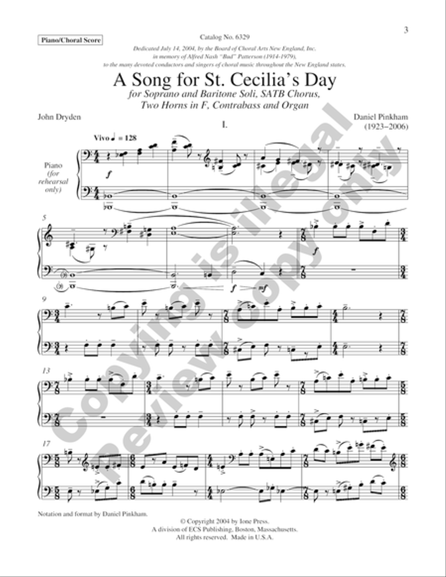 A Song for St. Cecilia's Day (Piano/Choral Score)