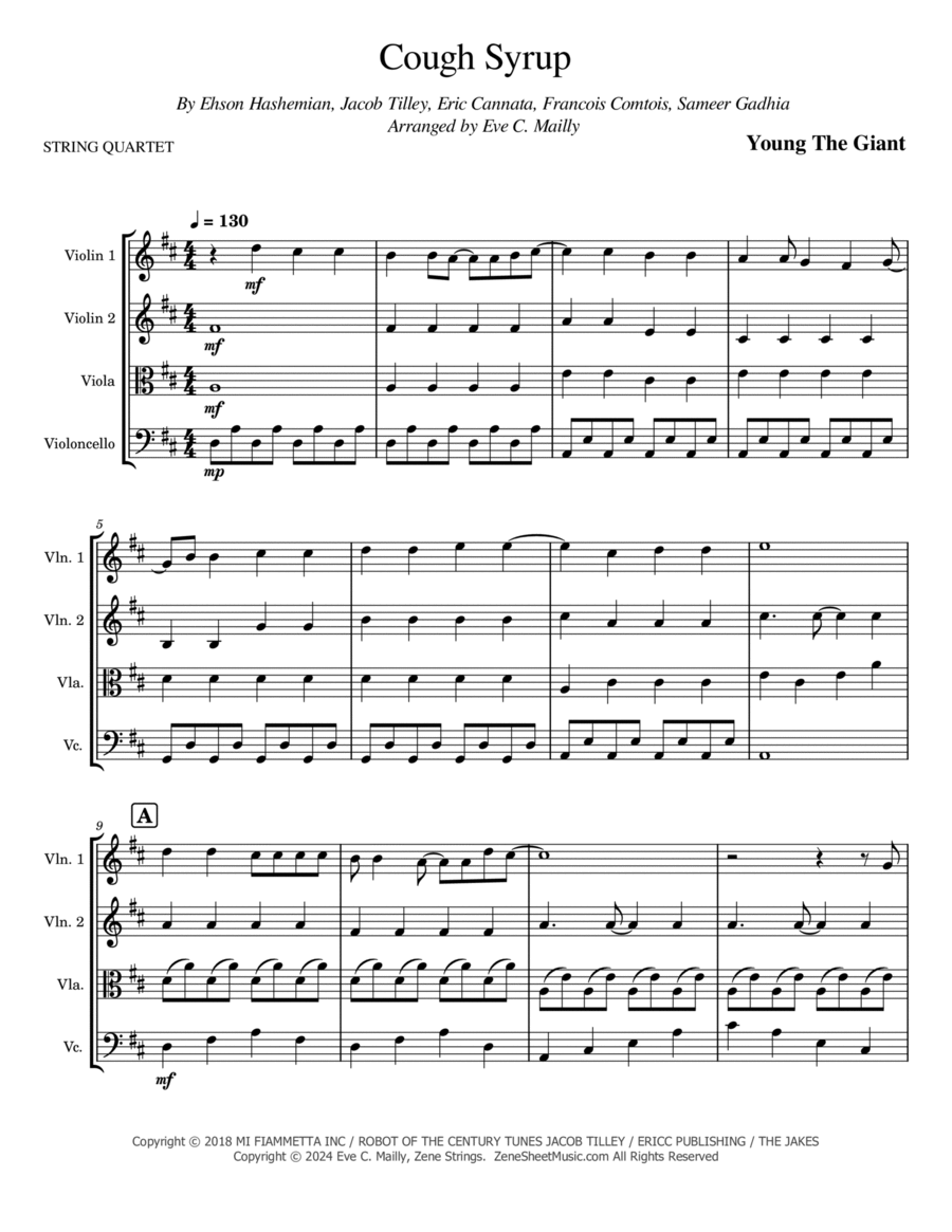 Cough Syrup String Quartet scores gallery preview page 1