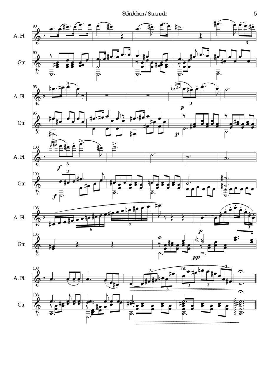 Ständchen (Serenade) for alto-flute and guitar after Theobald Böhm Small Ensemble scores gallery preview page 5