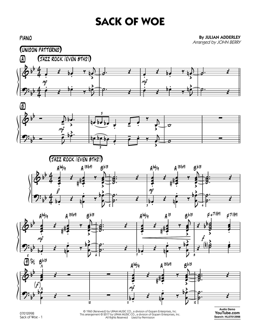Sack of Woe - Piano Jazz Ensemble scores gallery preview page 1