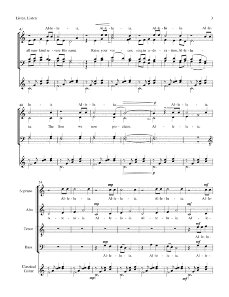 Listen, Listen (SATB with Classical Guitar) 4-Part scores gallery preview page 3