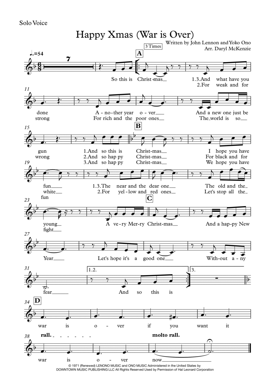 Happy Xmas (war Is Over) Choir scores gallery preview page 1