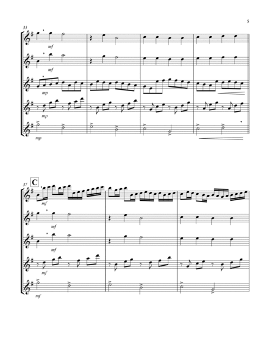 Canon (Pachelbel) (Bb) (Alto Saxophone Quintet) Saxophone Quintet scores gallery preview page 5