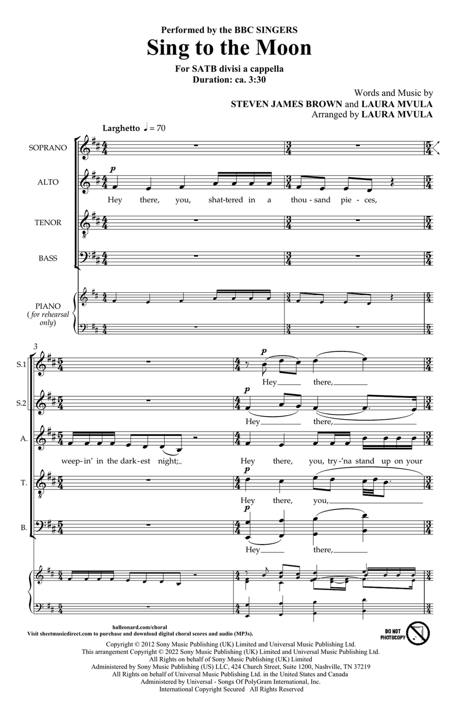 Sing To The Moon (arr. Laura Mvula) Divisi scores gallery preview page 1