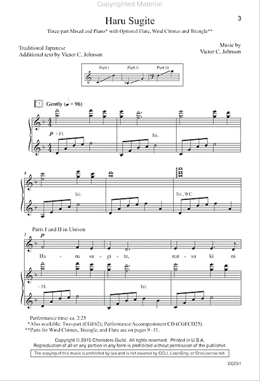 Haru Sugite (Three-part Mixed with opt. flute & percussion) 3-Part scores gallery preview page 2