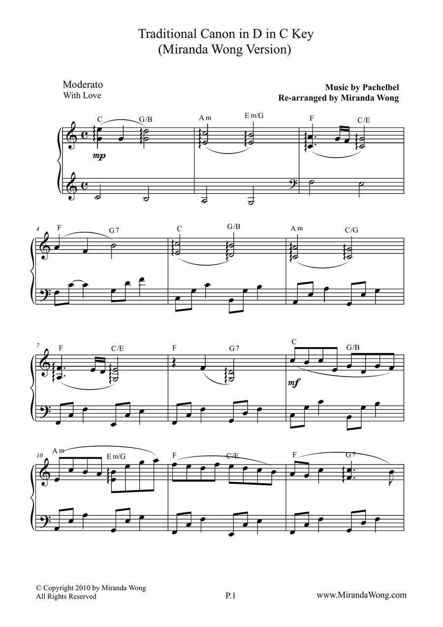 Traditional Canon in D (C Key) - Elegant Version Piano Solo scores gallery preview page 2