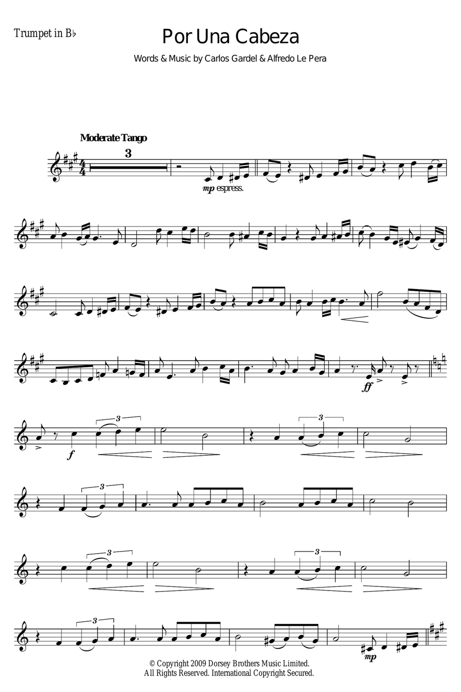 Por Una Cabeza Trumpet Solo scores gallery preview page 1