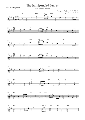 The Star Spangled Banner (USA National Anthem) for Tenor Saxophone Solo with Chords (Ab Major)