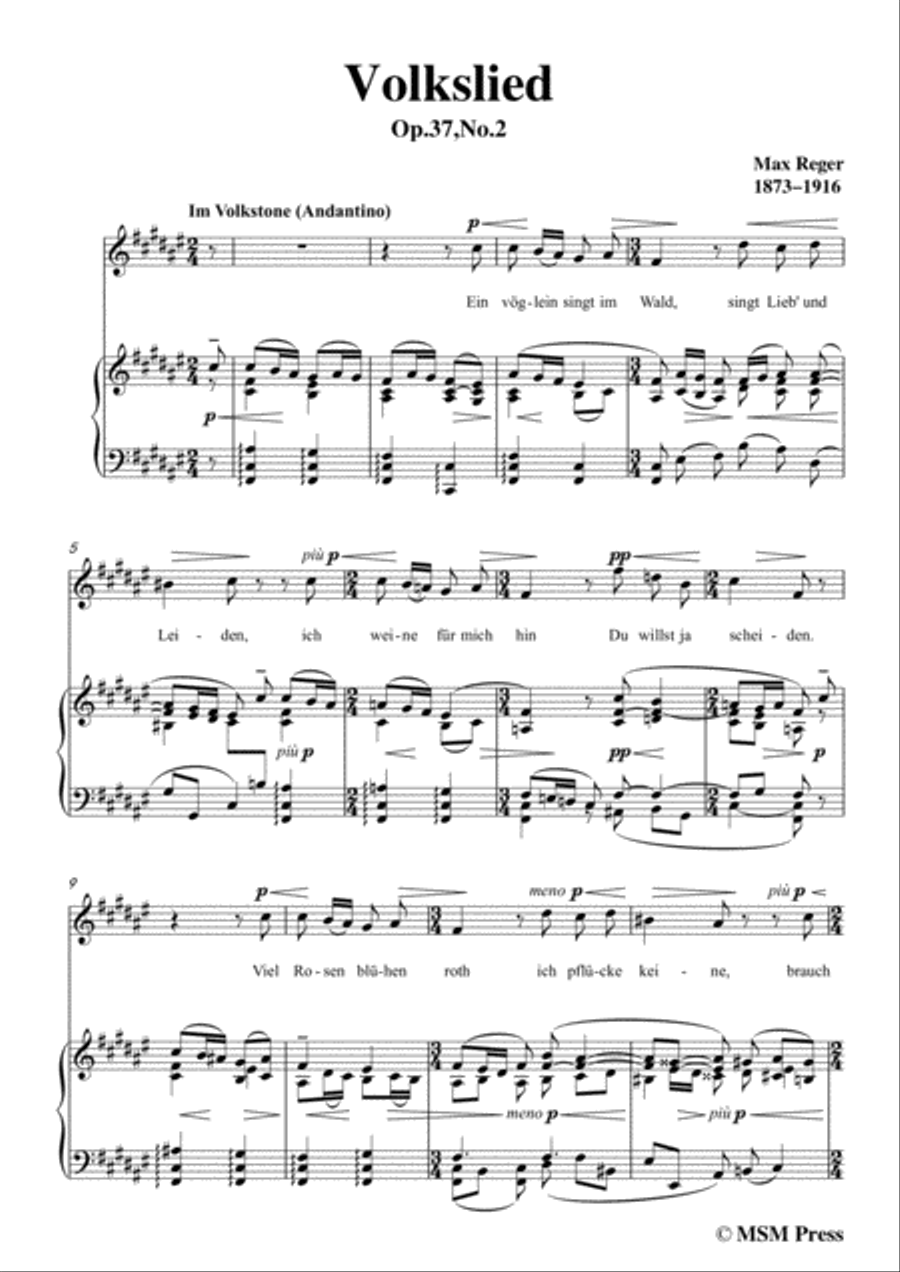 Reger-Volkslied in F sharp Major,for Voice and Piano Voice Solo scores gallery preview page 3
