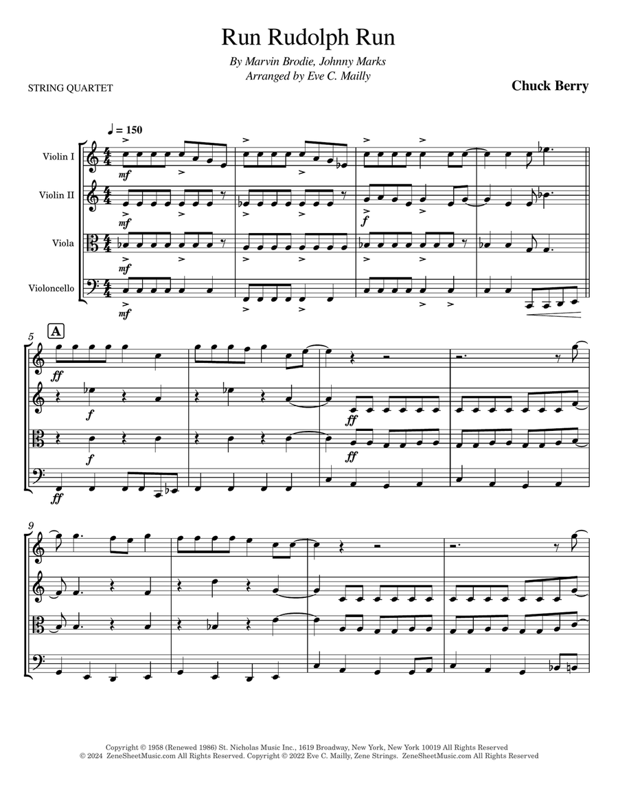 Run Rudolph Run String Quartet scores gallery preview page 1