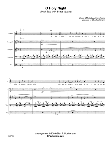 O HOLY NIGHT - SOPRANO SOLO with BRASS QUARTET & optional Piano image number null