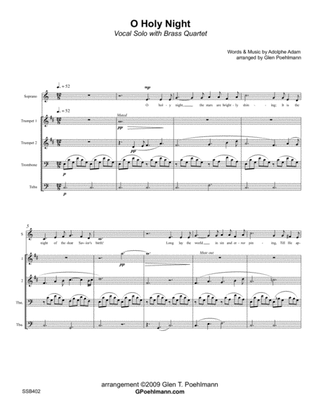 O HOLY NIGHT - SOPRANO SOLO with BRASS QUARTET & optional Piano