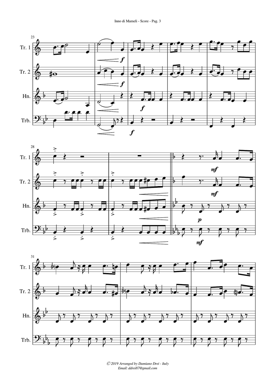 Inno di Mameli (Il Canto degli Italiani, Italy National Anthem) for Brass Quartet Brass Quartet scores gallery preview page 4