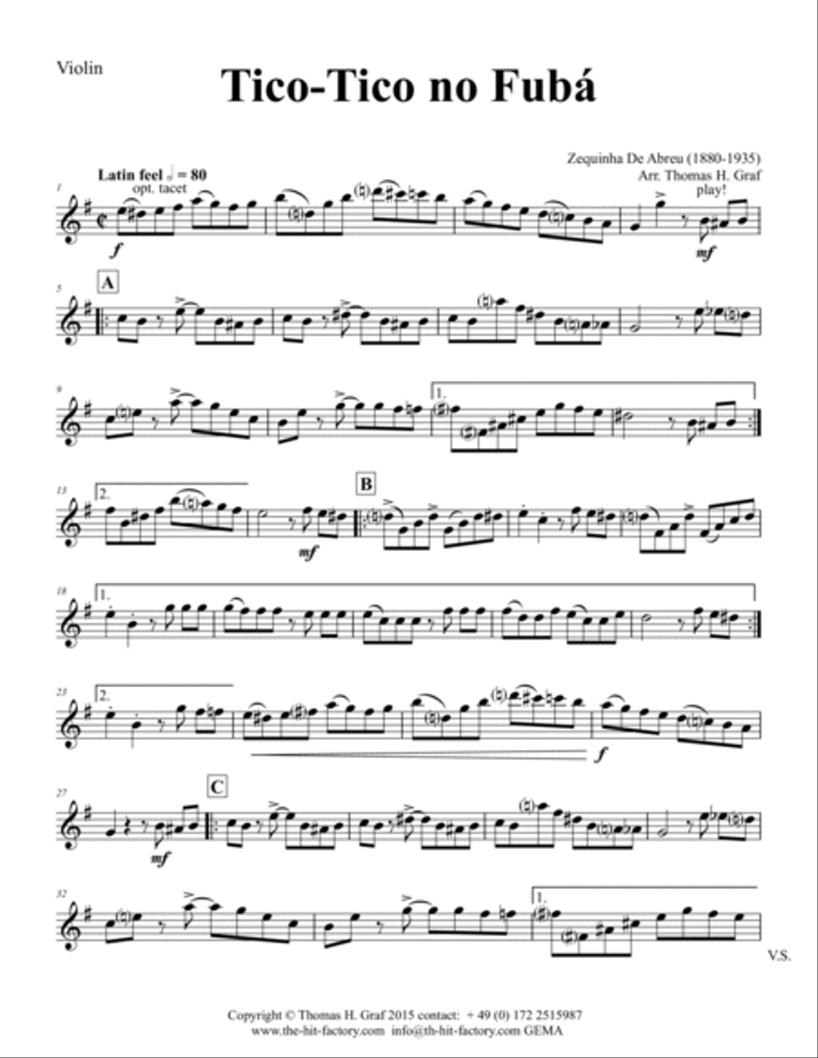 Tico-Tico no Fubá - Choro - Key: E-minor - Piano and Violin Violin Solo scores gallery preview page 5