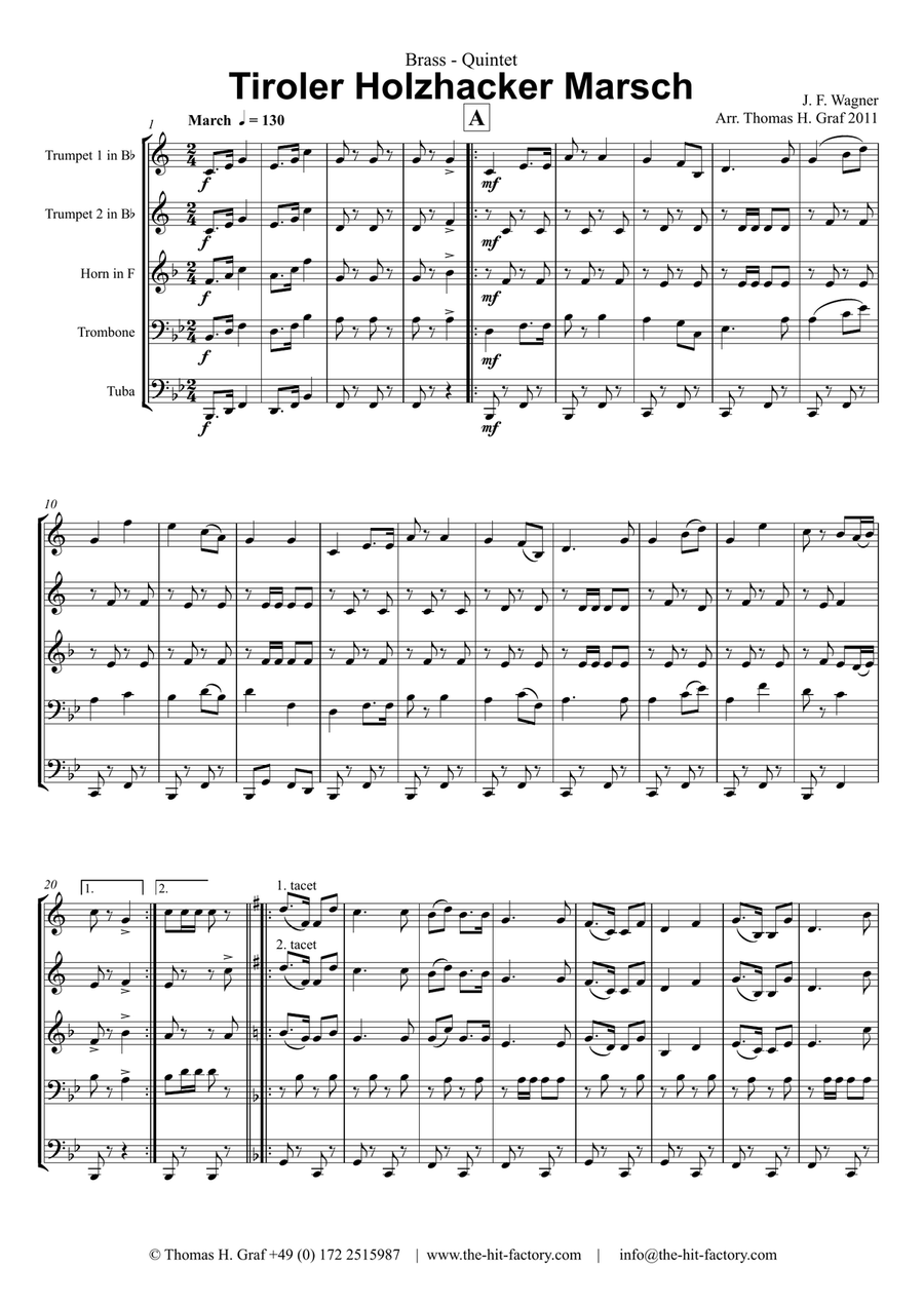 Tiroler Holzhacker Marsch - German Polka March - Oktoberfest - Brass Quintet Brass Quintet scores gallery preview page 1