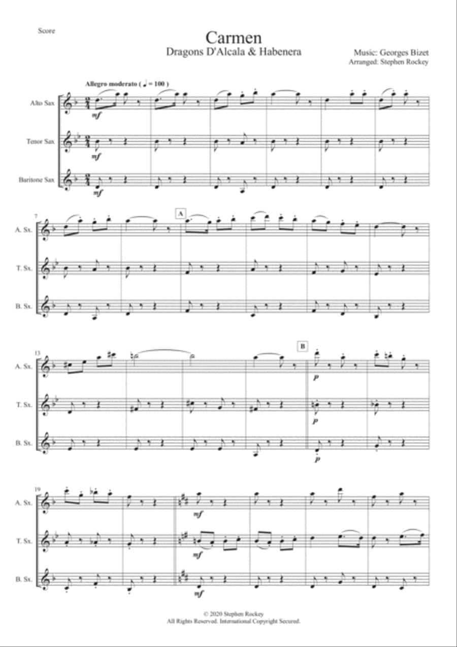 Carmen: 2 Pieces for Saxophone Trio Carmen: 2 Pieces for Saxophone Trio Woodwind Trio scores gallery preview page 3