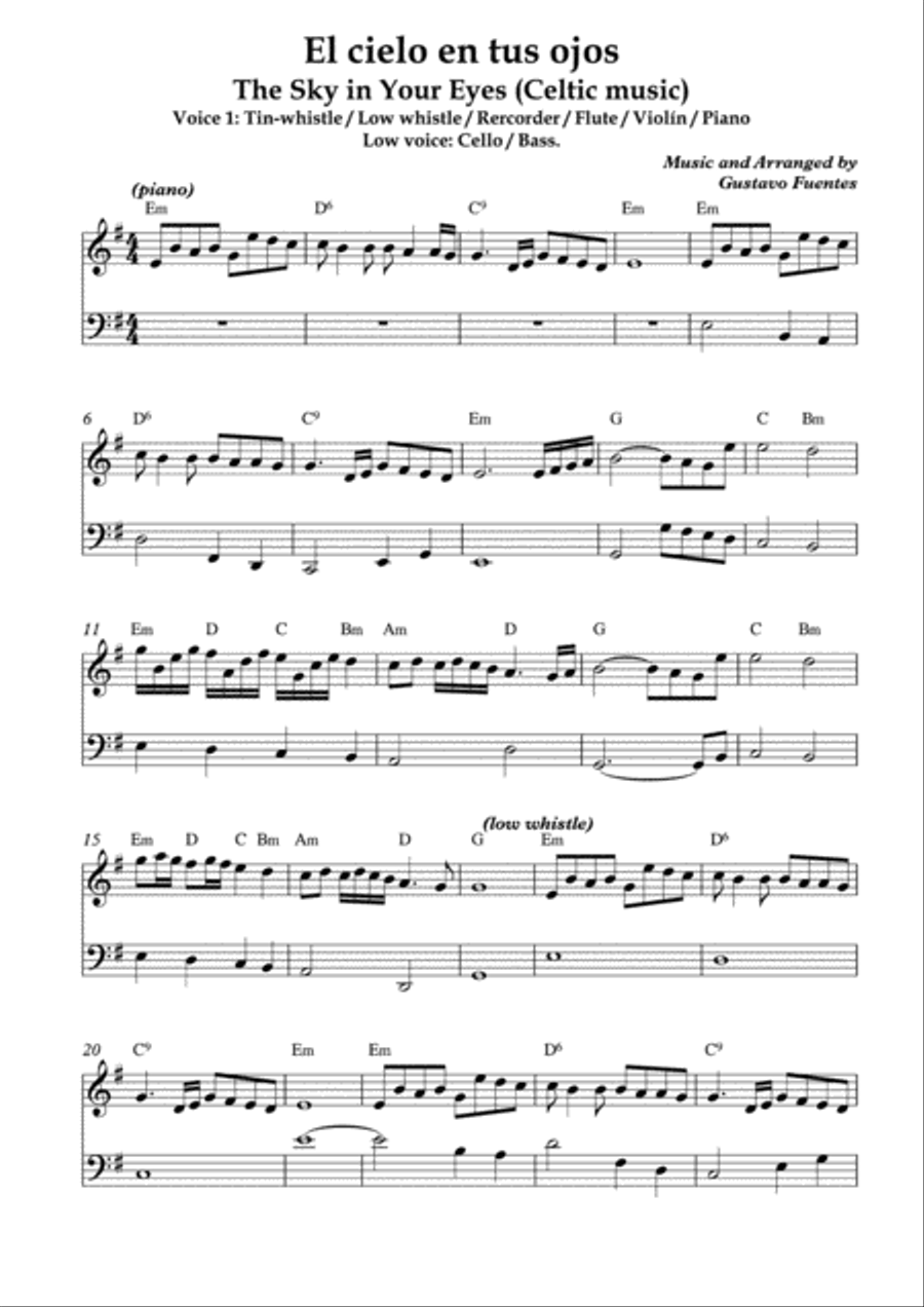 El cielo en tus ojos (The Sky in Your Eyes), Celtic Song by Gustavo Fuentes Small Ensemble scores gallery preview page 2