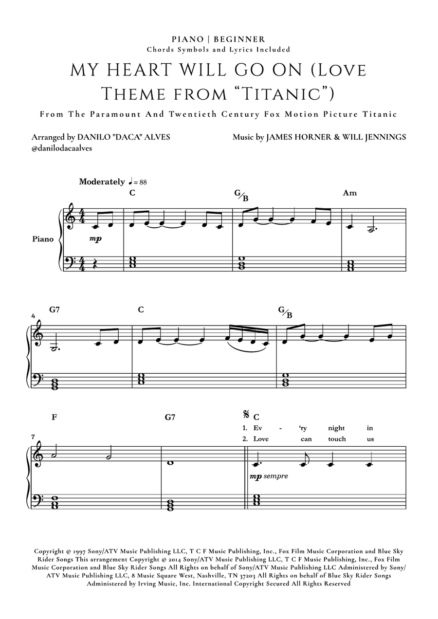 My Heart Will Go On (love Theme From 'titanic') Easy Piano scores gallery preview page 1