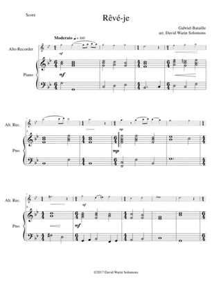 Book cover for Rêvé-je (Am I dreaming) for alto recorder and piano