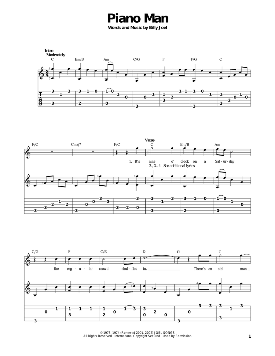 Piano Man Acoustic Guitar scores gallery preview page 1