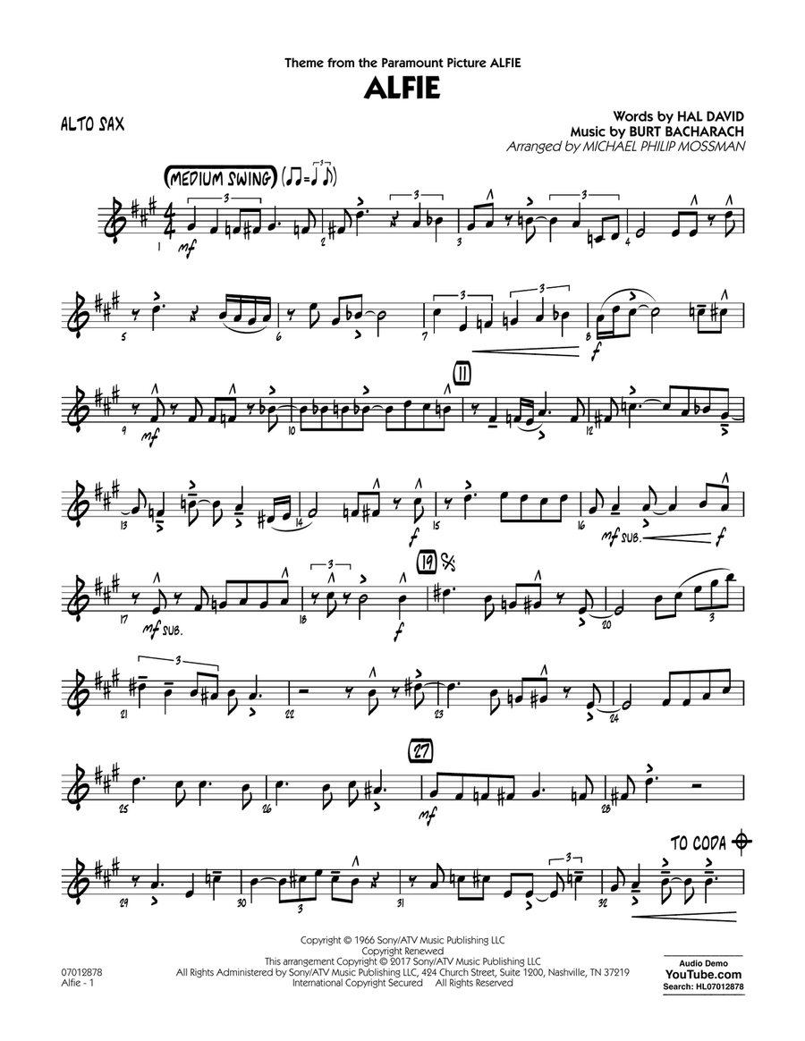 Alfie - Alto Sax Jazz Ensemble scores gallery preview page 1