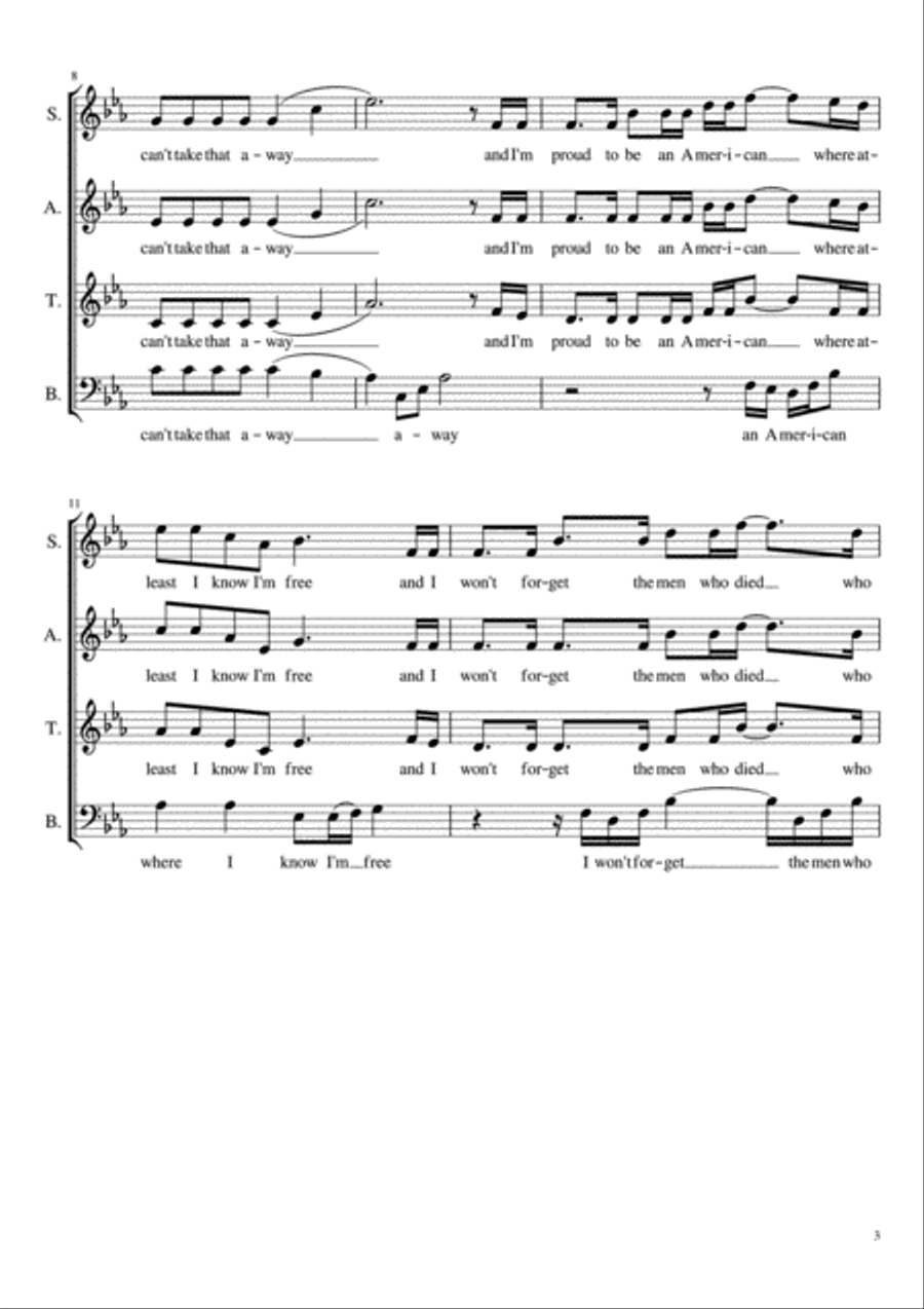 God Bless The U.S.A. 4-Part scores gallery preview page 3