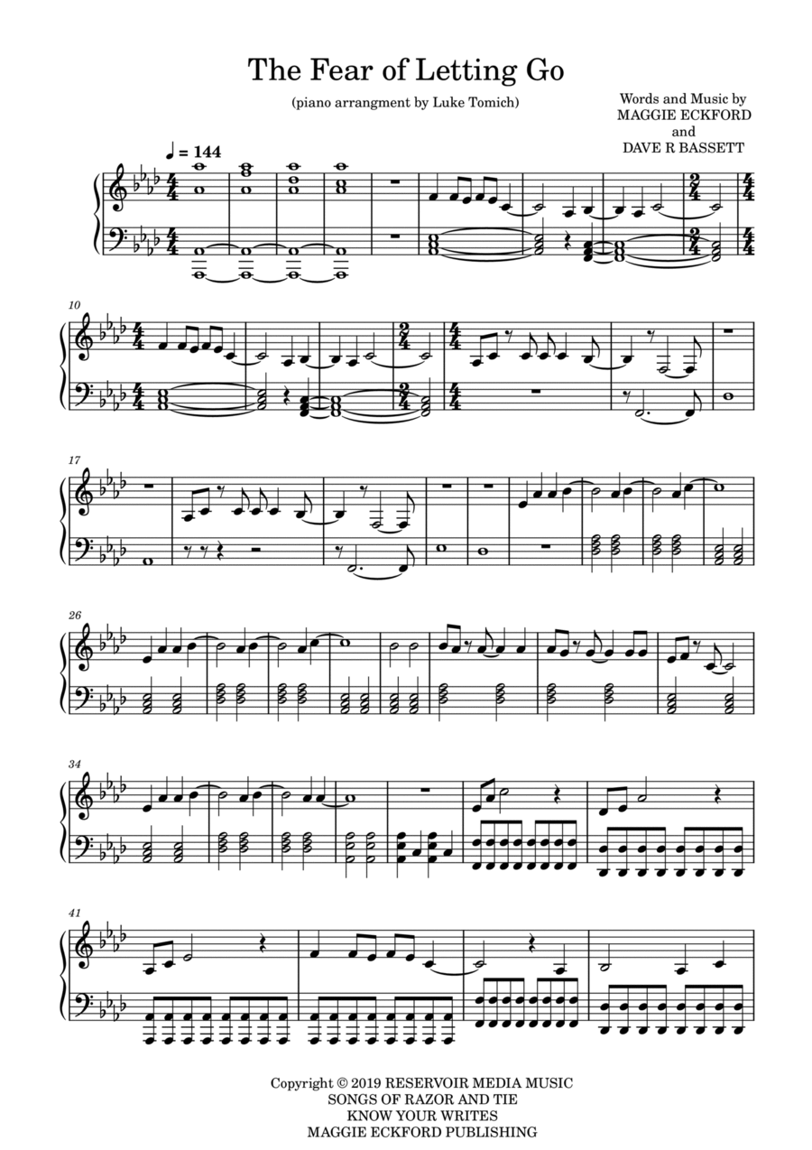 The Fear Of Letting Go Piano Solo scores gallery preview page 1