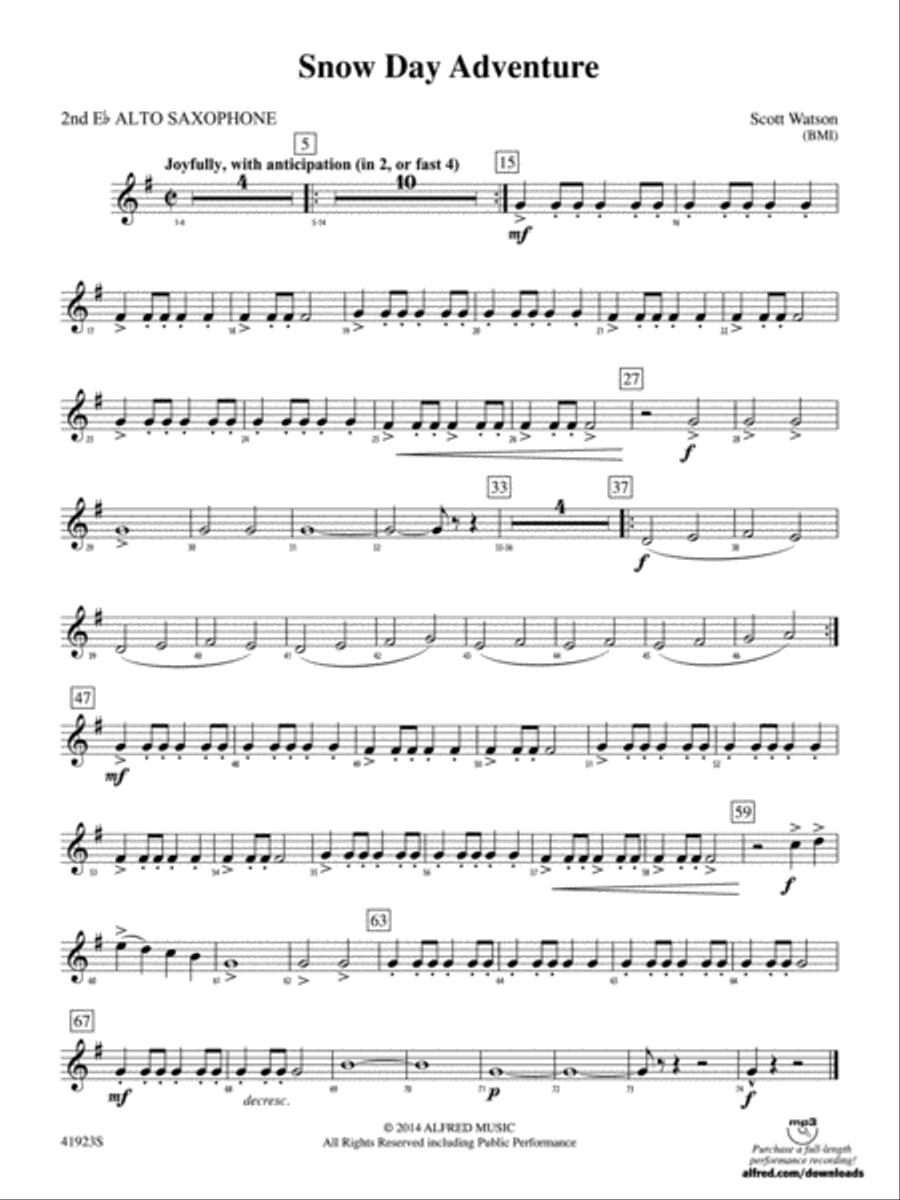 Snow Day Adventure: 2nd E-flat Alto Saxophone Concert Band scores gallery preview page 1