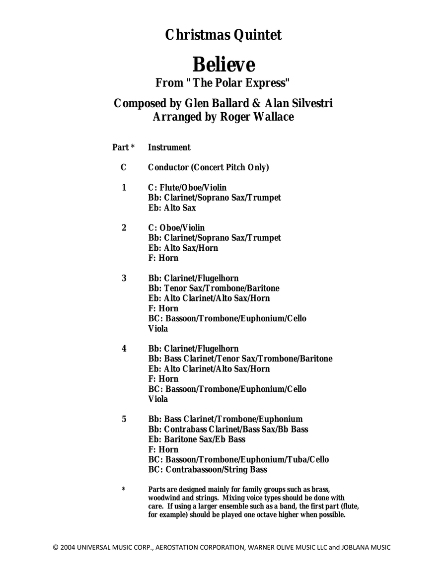Believe Brass Quintet scores gallery preview page 1