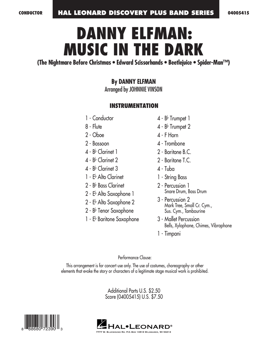Danny Elfman: Music in the Dark - Conductor Score (Full Score) Concert Band scores gallery preview page 1